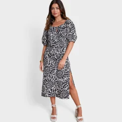 Hot Another Sunday Midi Split Mono Print Skirt Women Skirts