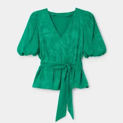 Fashion Another Sunday Puff Sleeve Jacquard Blouse Women Shirts & Blouses