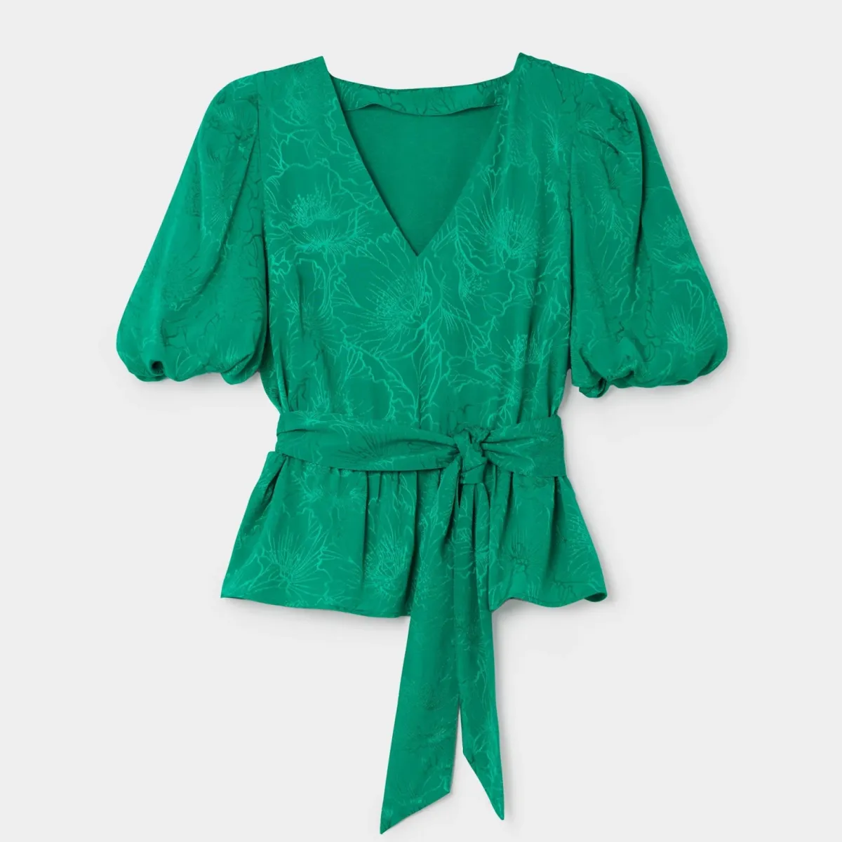 Fashion Another Sunday Puff Sleeve Jacquard Blouse Women Shirts & Blouses