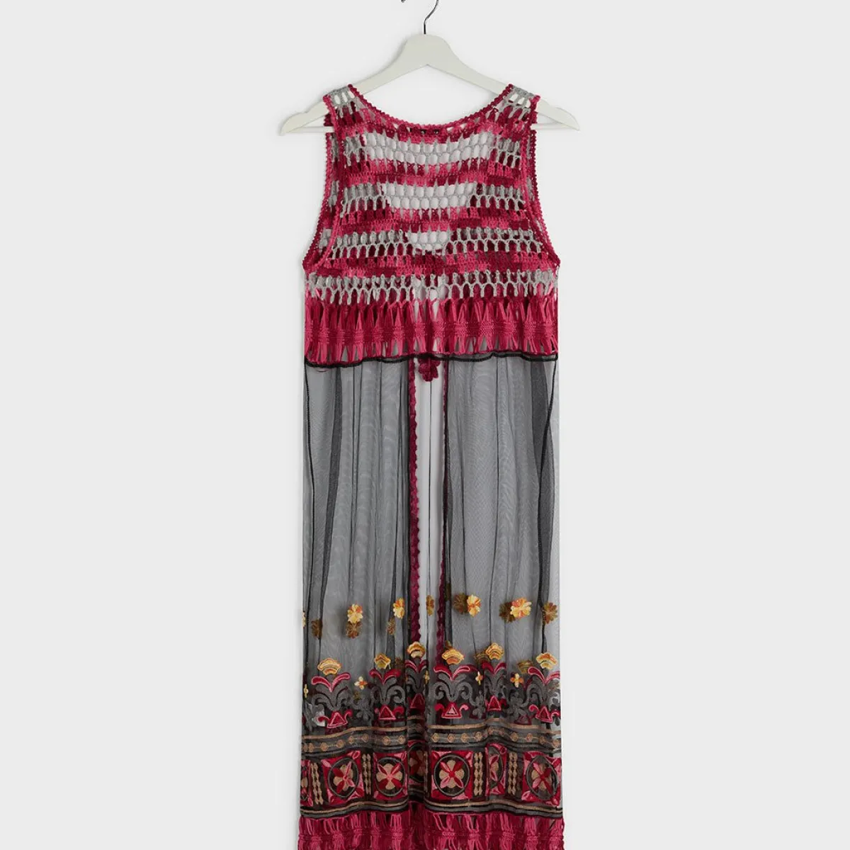 Online Crochet Tassel Longline Mesh Kimono Women Kimono | Shirts & Blouses