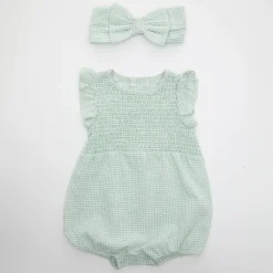 Discount Ex Store Girls Gingham Romper and Head Band Kids Dresses