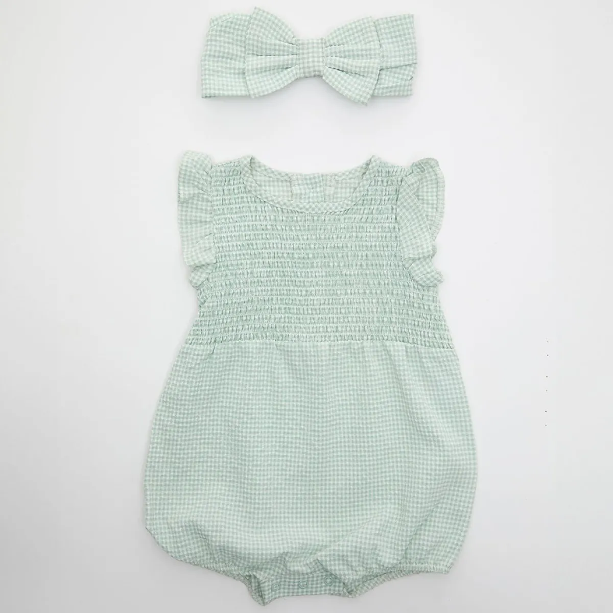 Discount Ex Store Girls Gingham Romper and Head Band Kids Dresses
