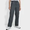 Outlet Ex Store Ladies Charcoal Drawstring Poplin Straight Leg Trousers Women Trousers