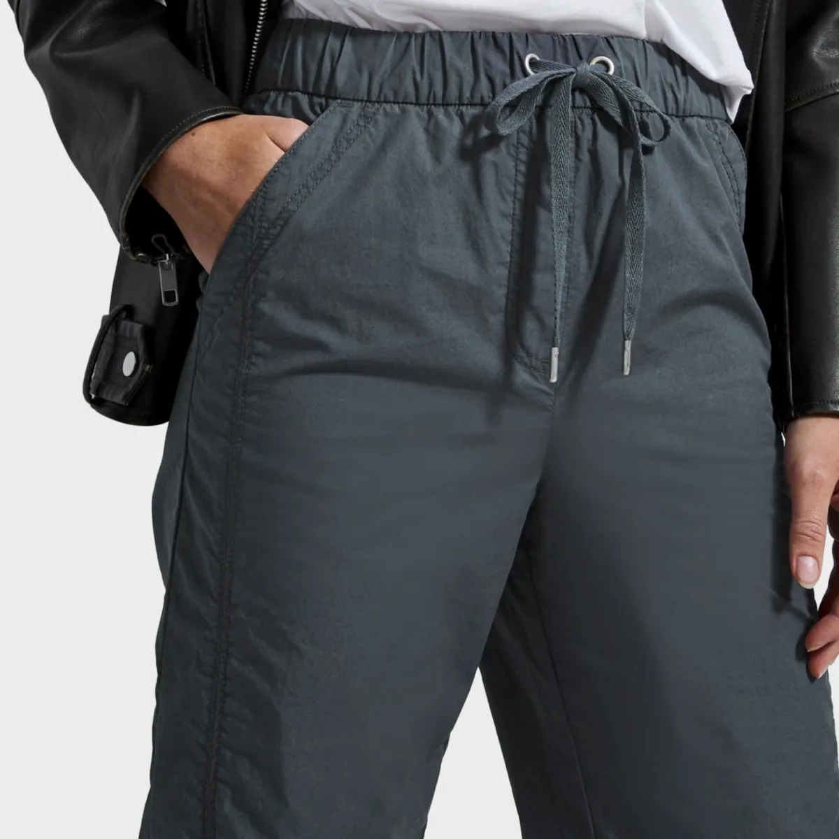 Outlet Ex Store Ladies Charcoal Drawstring Poplin Straight Leg Trousers Women Trousers