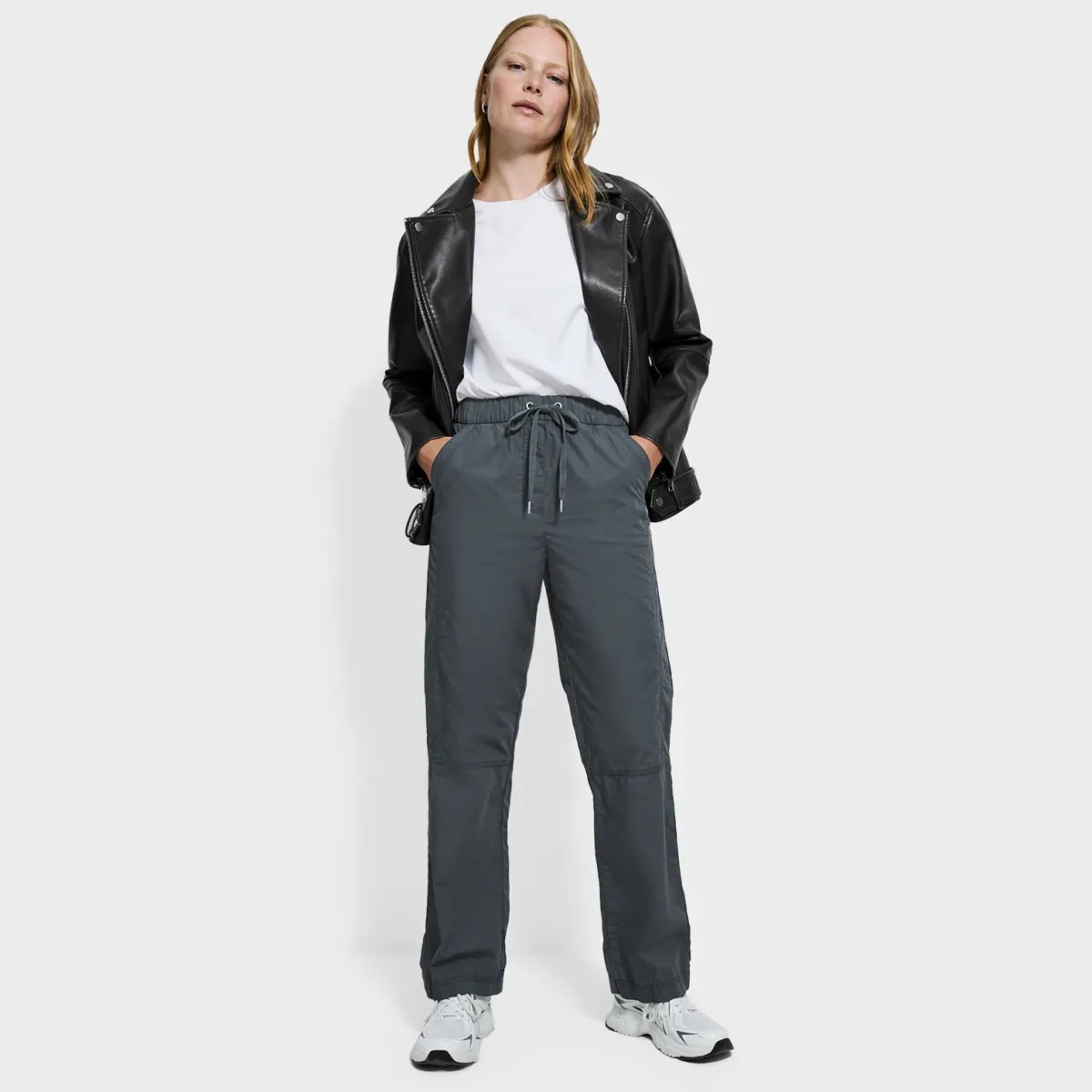 Outlet Ex Store Ladies Charcoal Drawstring Poplin Straight Leg Trousers Women Trousers