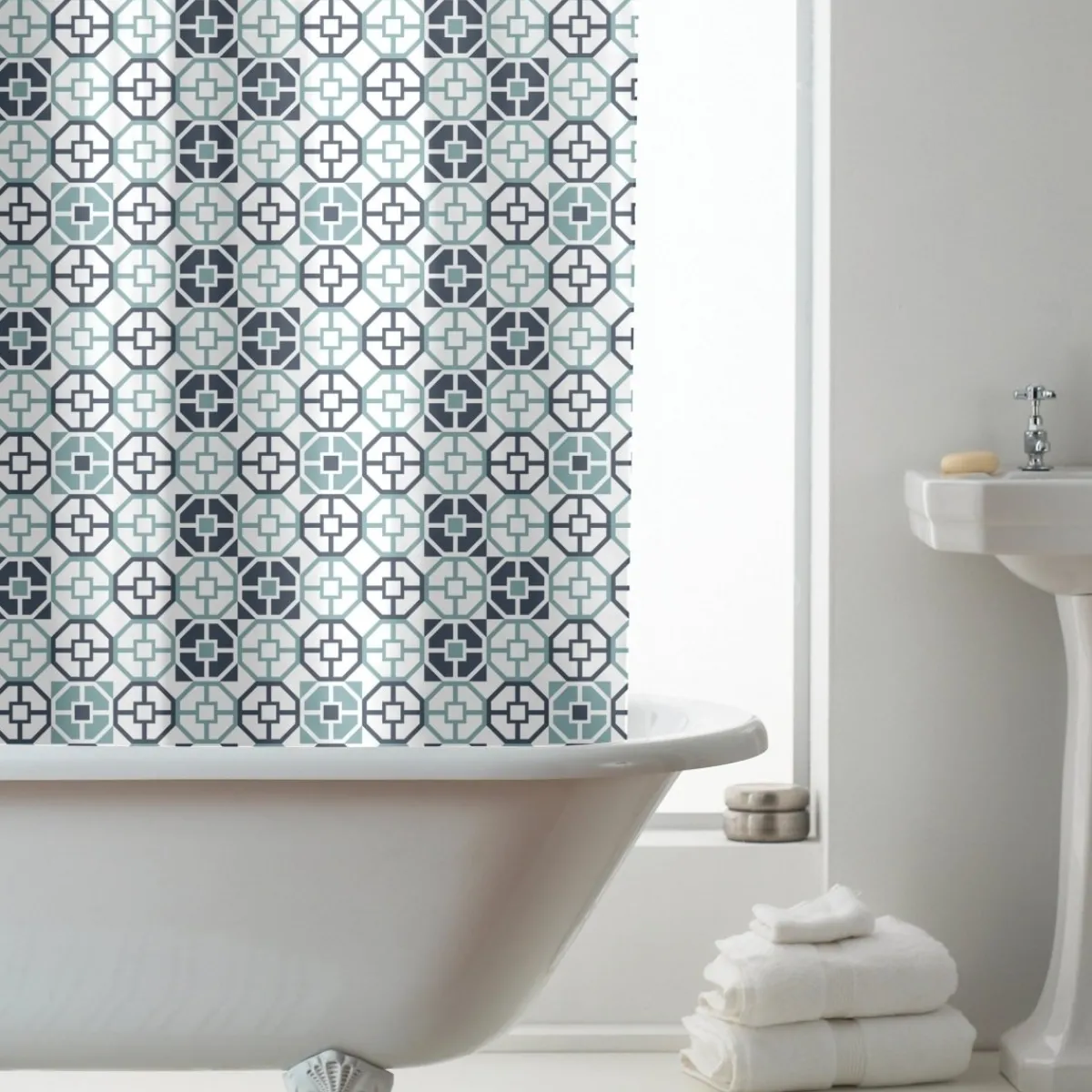 Discount Geo Tiles Shower Curtain Curtains