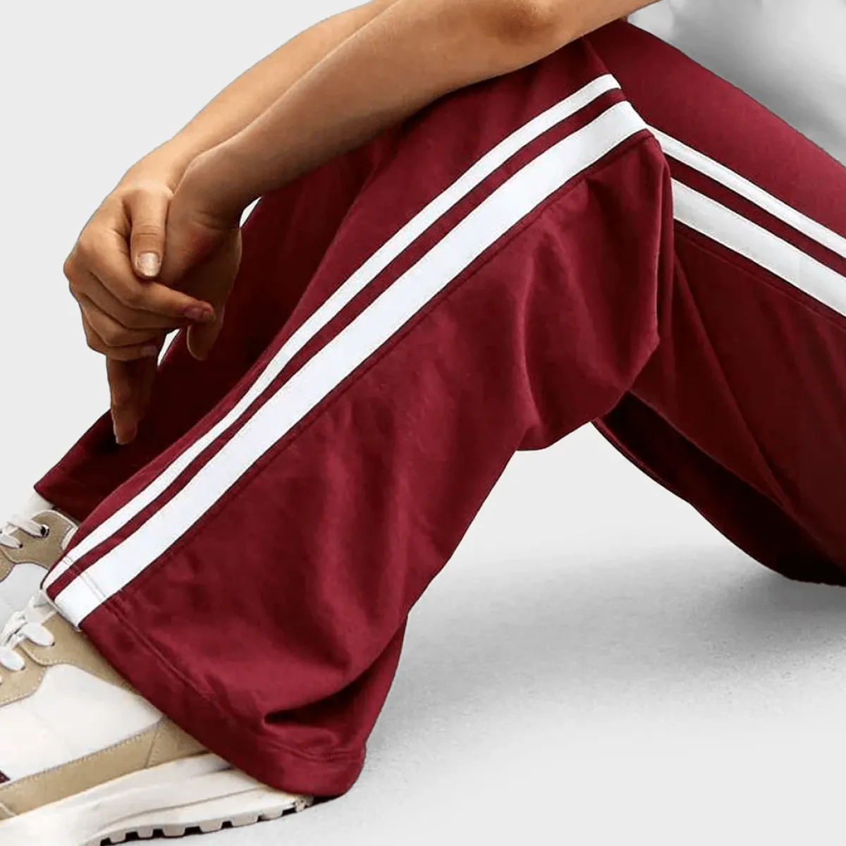 Fashion Girls Burgundy 2 Stripe Joggers Kids Joggers & Leggings