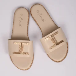 Outlet Ladies Gold Trim Slider Women Footwear