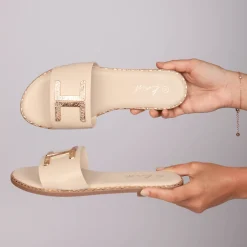 Outlet Ladies Gold Trim Slider Women Footwear