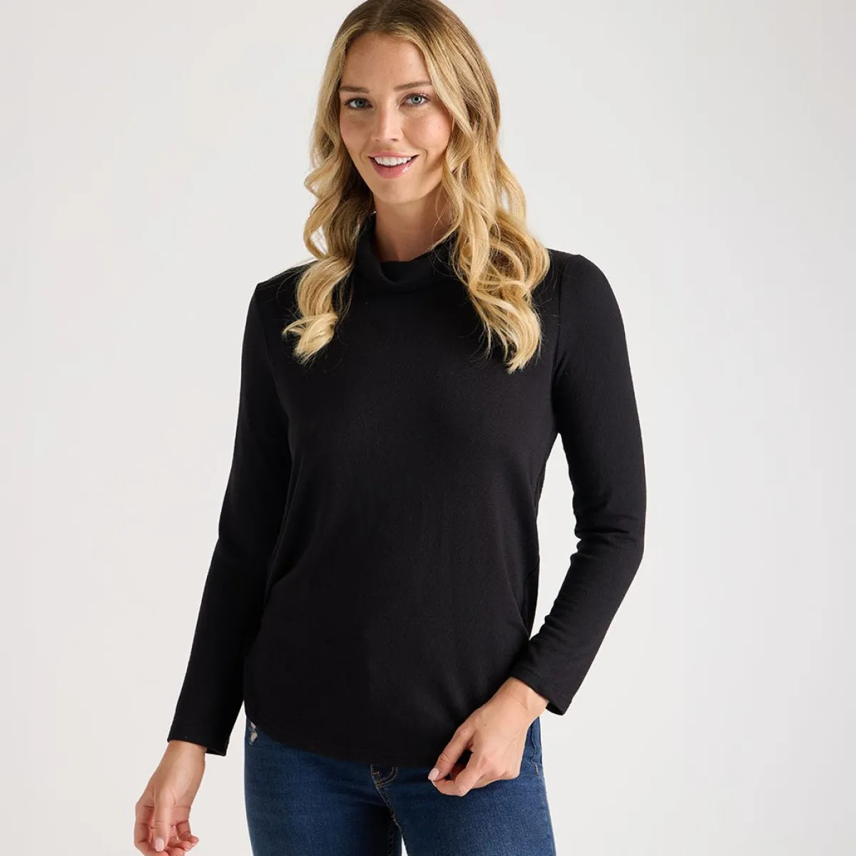 Online Ladies Black Cowl Neck Scoop Top Women Tops