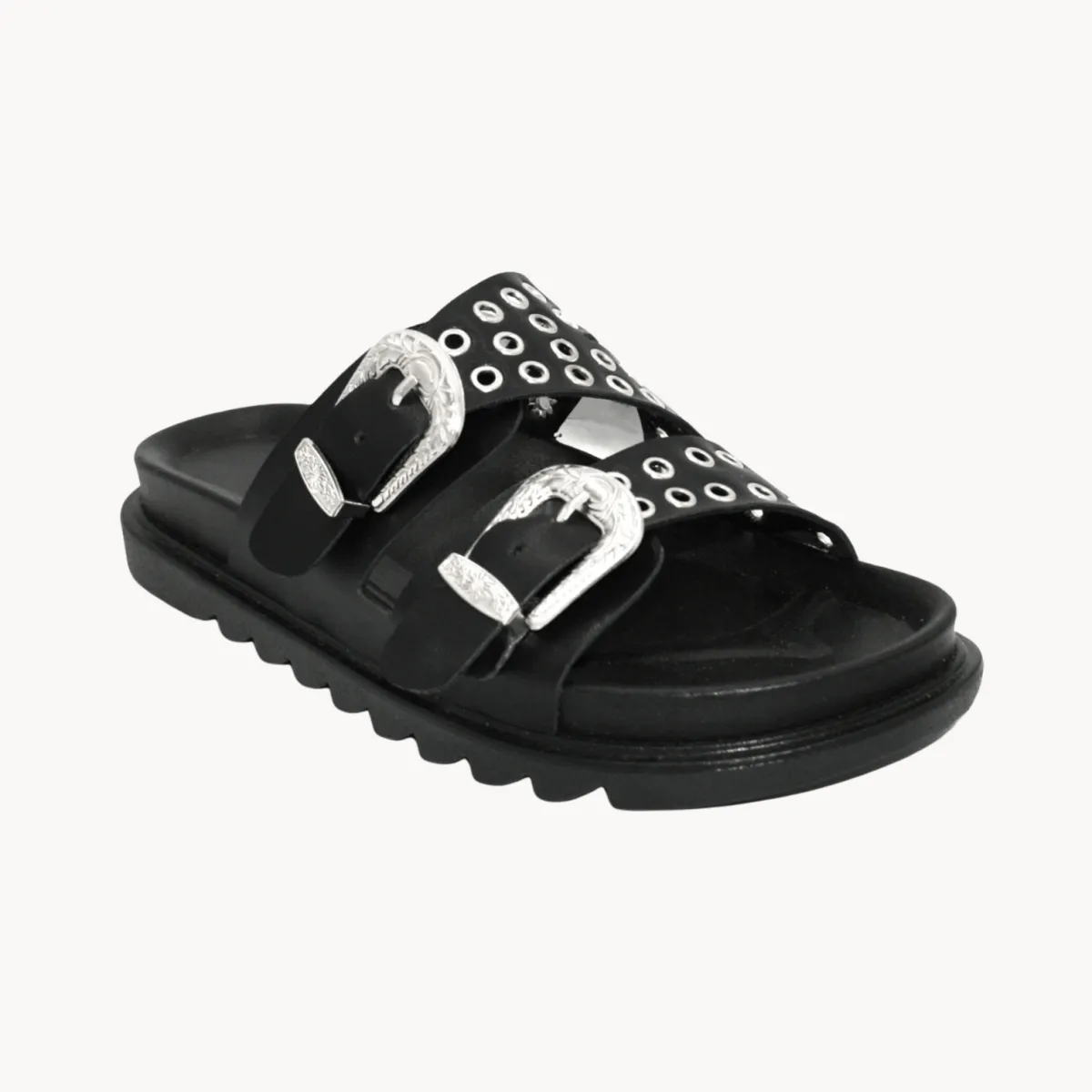 Outlet Ladies Double Buckle Slider Women Footwear