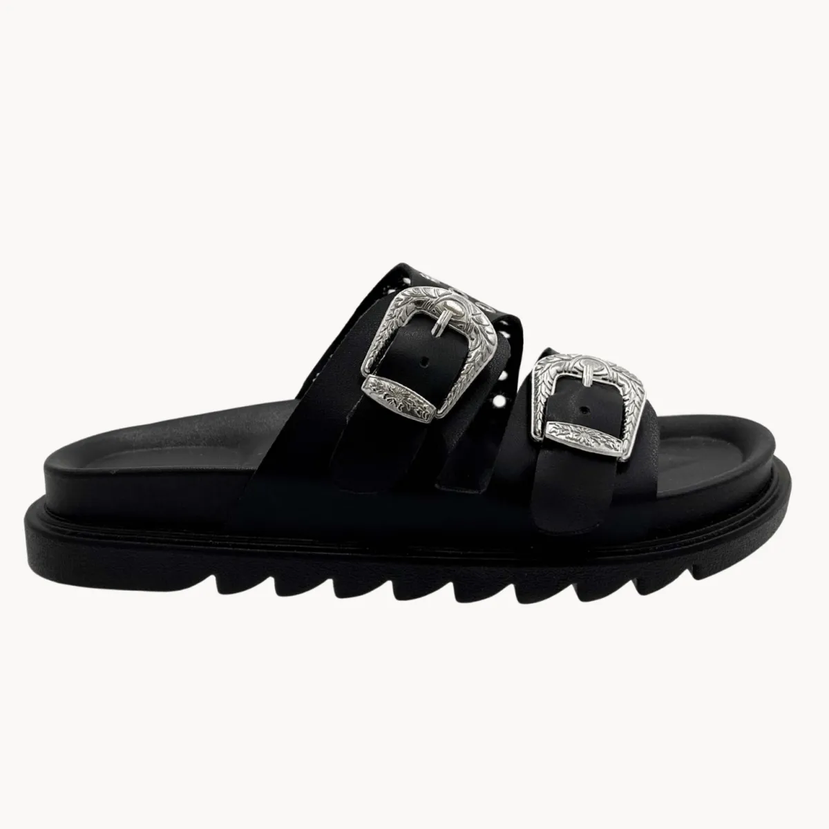 Outlet Ladies Double Buckle Slider Women Footwear