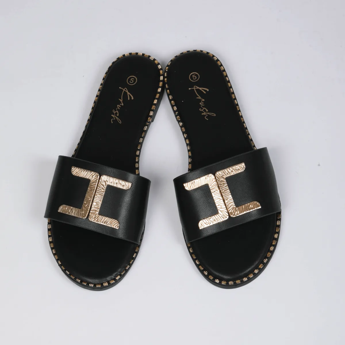 Online Ladies Gold Trim Slider Women Footwear