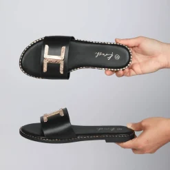 Online Ladies Gold Trim Slider Women Footwear