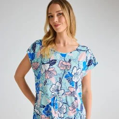 Online Ladies Blue Floral Cap Sleeve Printed Dress Women Dresses | Dresses
