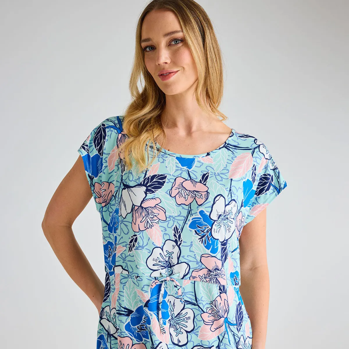 Online Ladies Blue Floral Cap Sleeve Printed Dress Women Dresses | Dresses