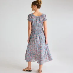 New Ladies Blue Multi Leaf Crinkle Gathered Dress Women Dresses | Dresses