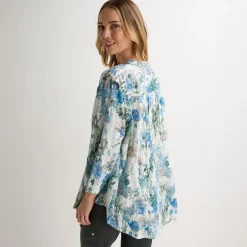 Clearance Ladies Blue Printed Crinkle Shirt Women Shirts & Blouses