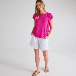 Outlet Ladies Cerise Plisse Top Women Plissé | Plissé