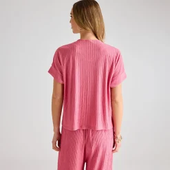 New Ladies Coral Plisse Tie Front Top Women Plissé | Plissé