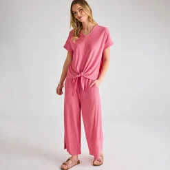 New Ladies Coral Plisse Tie Front Top Women Plissé | Plissé