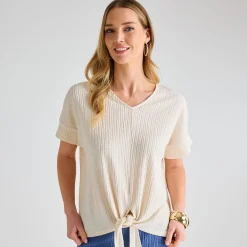 Discount Ladies Cream Plisse Tie Front Top Women Plissé | Plissé