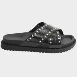 New Ladies Crossover Strap Stud Sandal Women Footwear