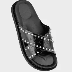 New Ladies Crossover Strap Stud Sandal Women Footwear