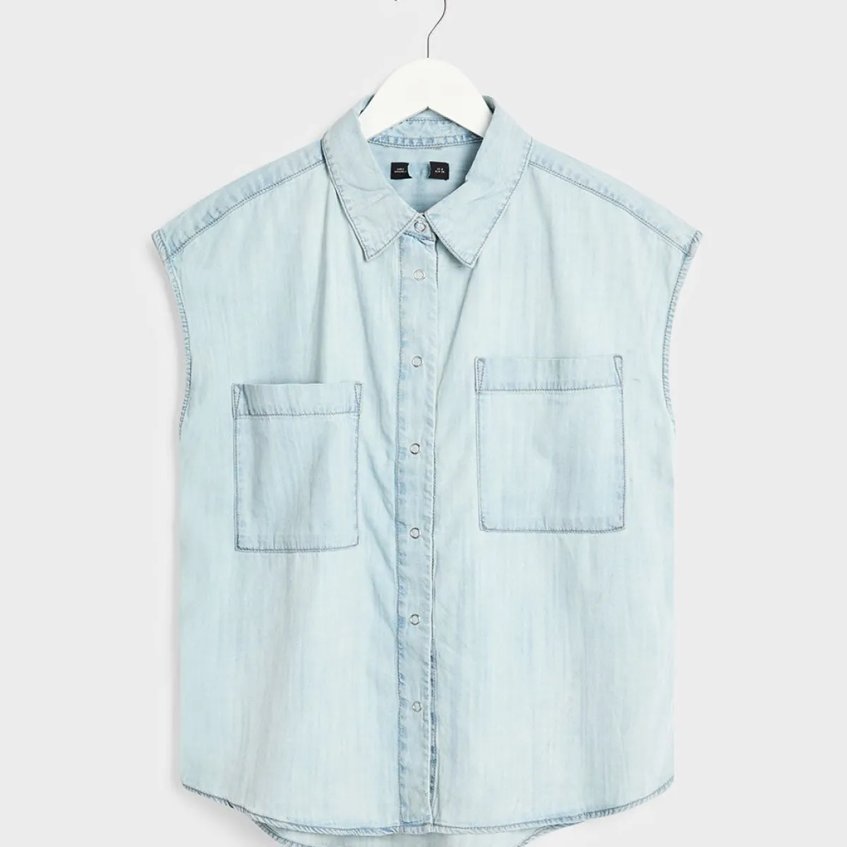 Sale Ladies Denim Blue Tencel Sleeveless Shirt Women Shirts & Blouses