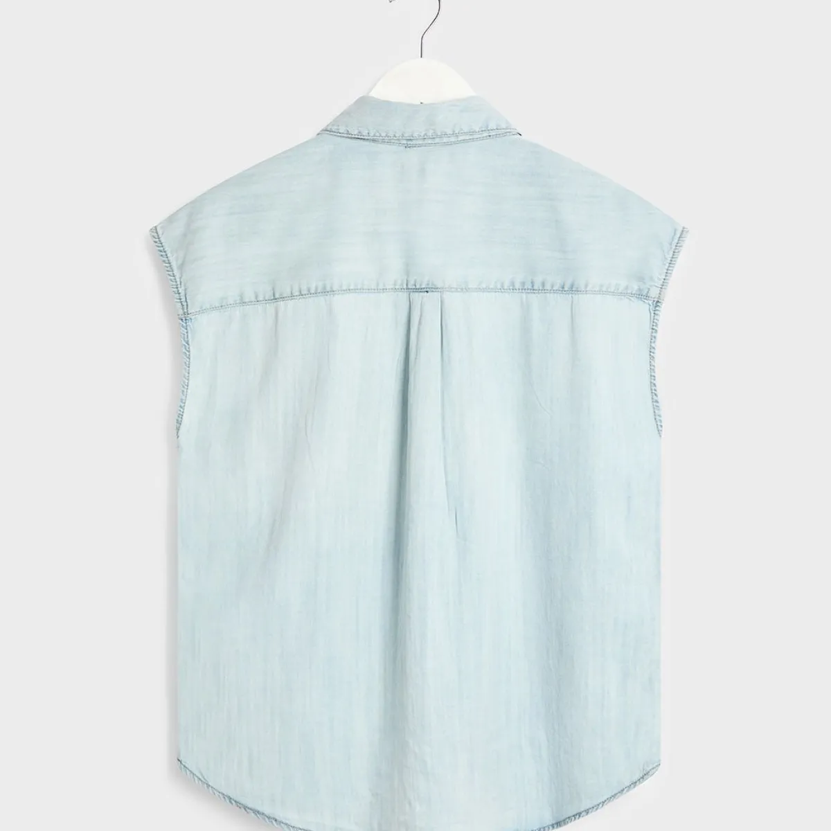 Sale Ladies Denim Blue Tencel Sleeveless Shirt Women Shirts & Blouses