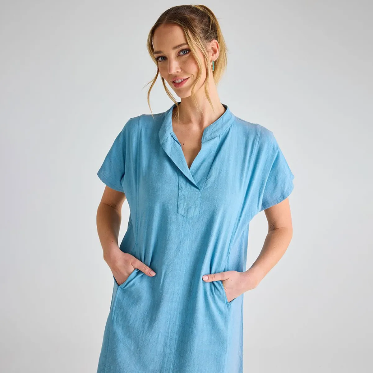 Discount Ladies Denim Linen Pocket Dress Women Linen | Dresses
