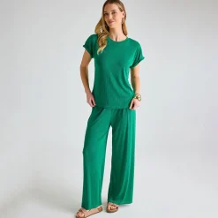 Best Ladies Emerald Plisse Ribbed Trouser Women Plissé | Plissé