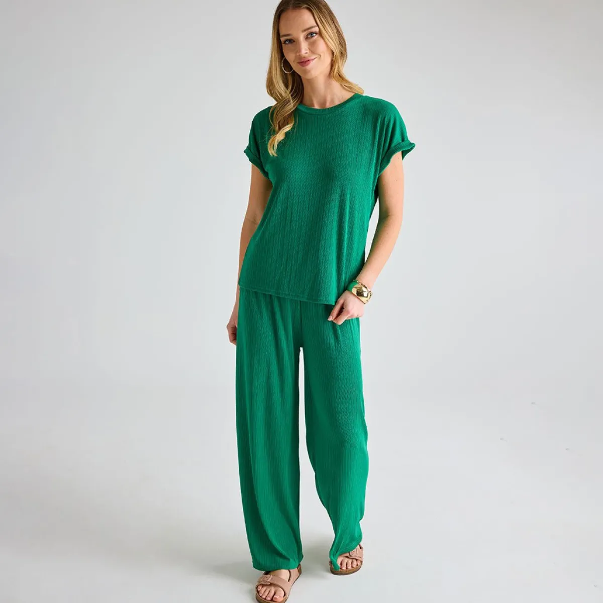 Best Ladies Emerald Plisse Ribbed Trouser Women Plissé | Plissé