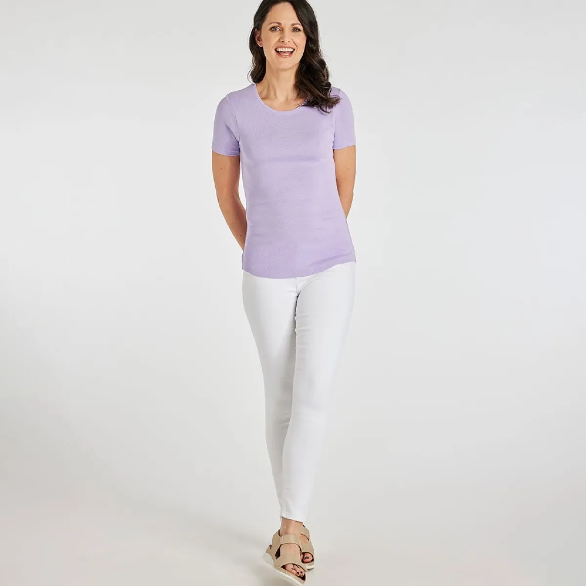 Outlet Ladies Essential Crew Neck Tee Lavender Women Basics