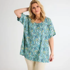 Best Ladies Floral Dipped Hem Top Women Tops