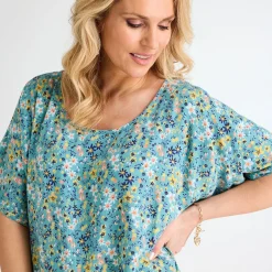 Best Ladies Floral Dipped Hem Top Women Tops