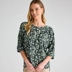 Sale Ladies Animal 3/4 Sleeve Bubble Top Women Tops