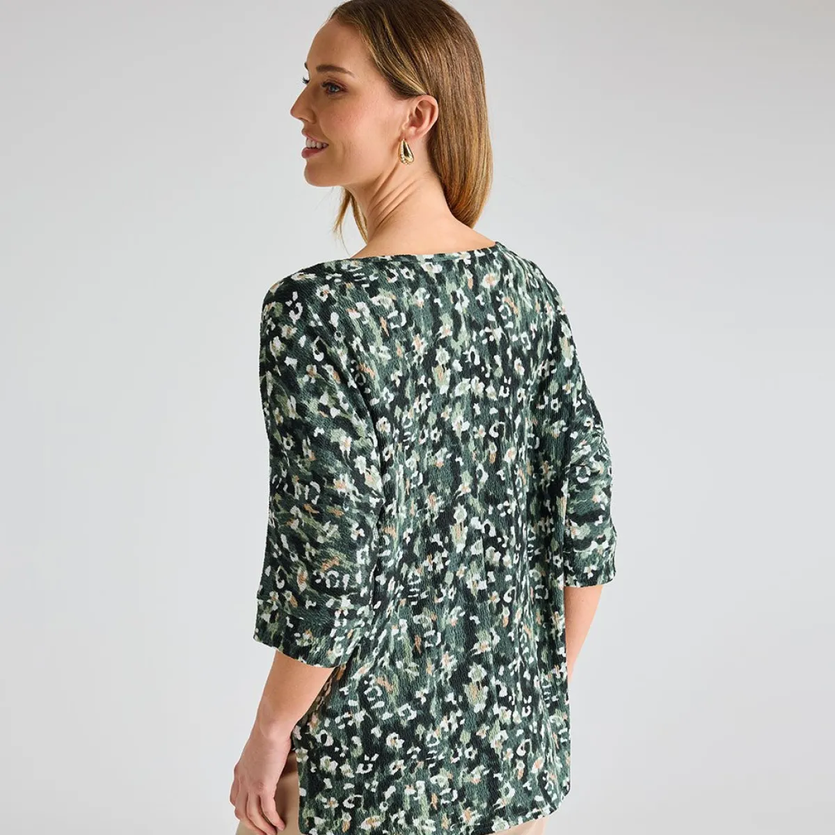 Sale Ladies Animal 3/4 Sleeve Bubble Top Women Tops