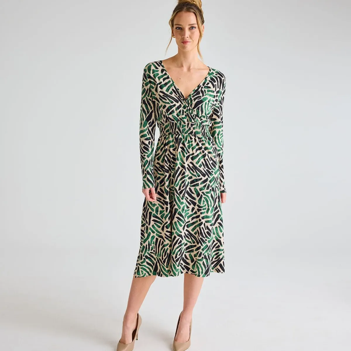 Online Ladies Green Mosaic V Neck Printed Dress Women Dresses | Dresses