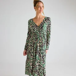Online Ladies Green Mosaic V Neck Printed Dress Women Dresses | Dresses