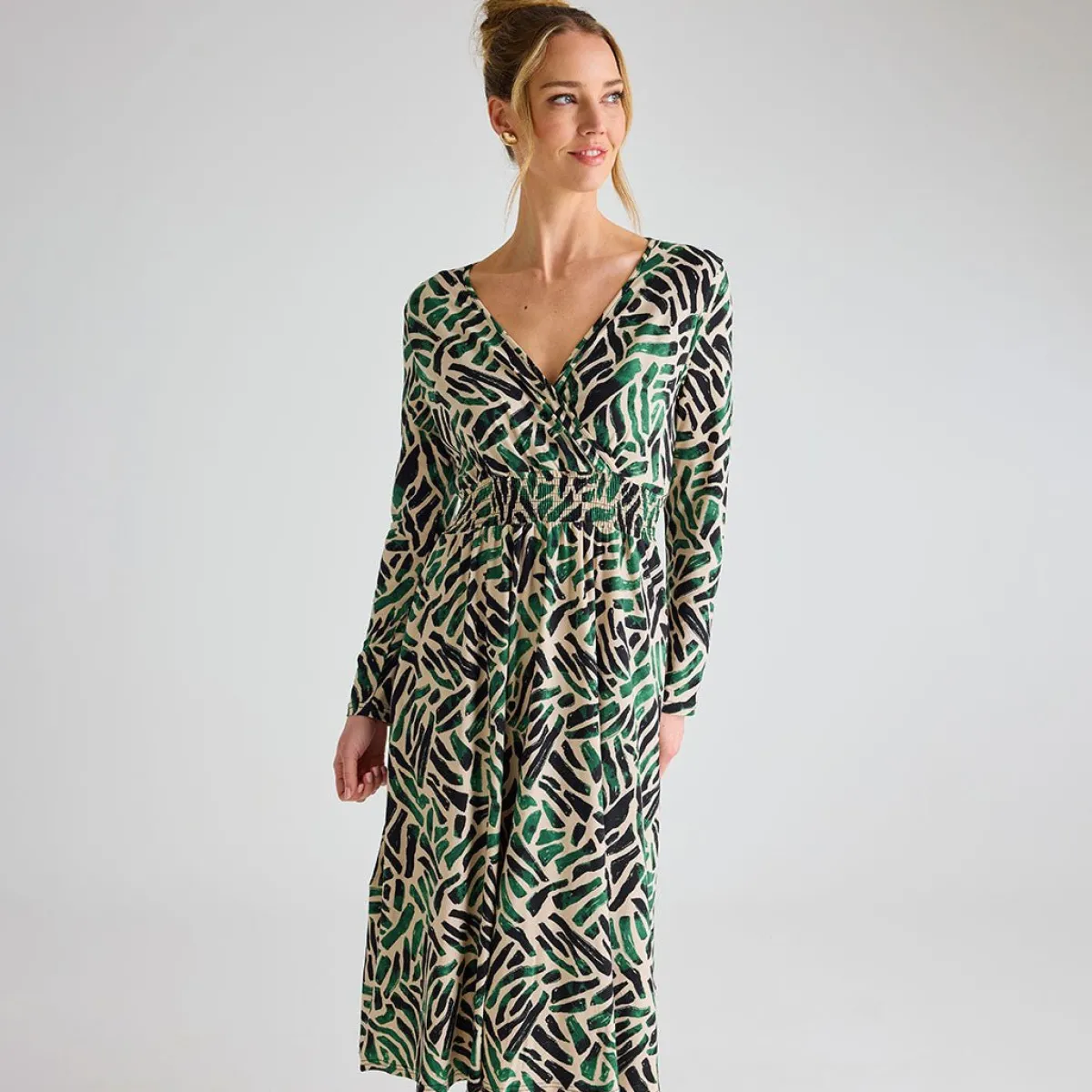 Online Ladies Green Mosaic V Neck Printed Dress Women Dresses | Dresses