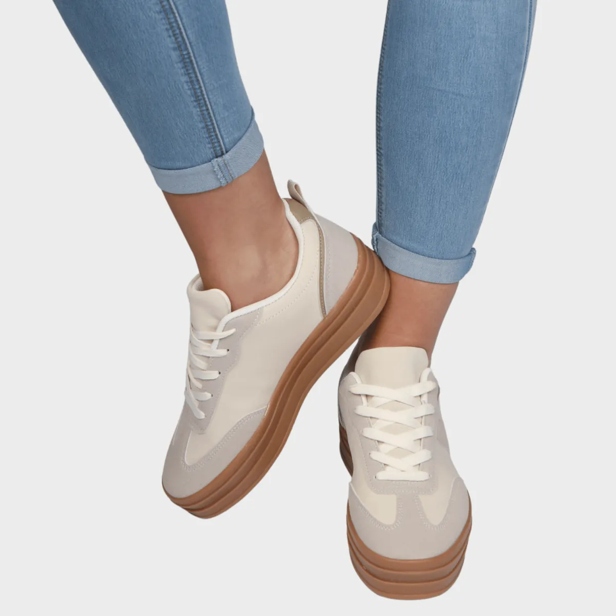 Fashion Ladies Grey Triple Stacked Trainer Women Footwear