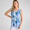 Discount Ladies Hydrangea Palm Printed V-neck T-shirt Women Tops