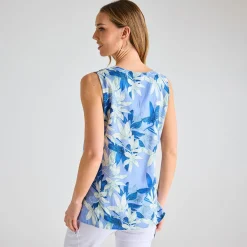 Discount Ladies Hydrangea Palm Printed V-neck T-shirt Women Tops