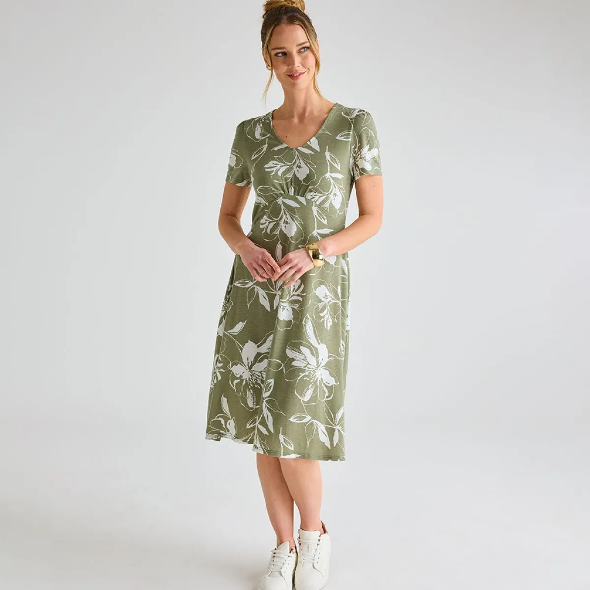 Outlet Ladies Giant Floral V-Neck Printed Dress Women Dresses | Dresses