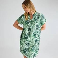Clearance Ladies Mix Linen Printed Pocket Dress Women Linen | Dresses