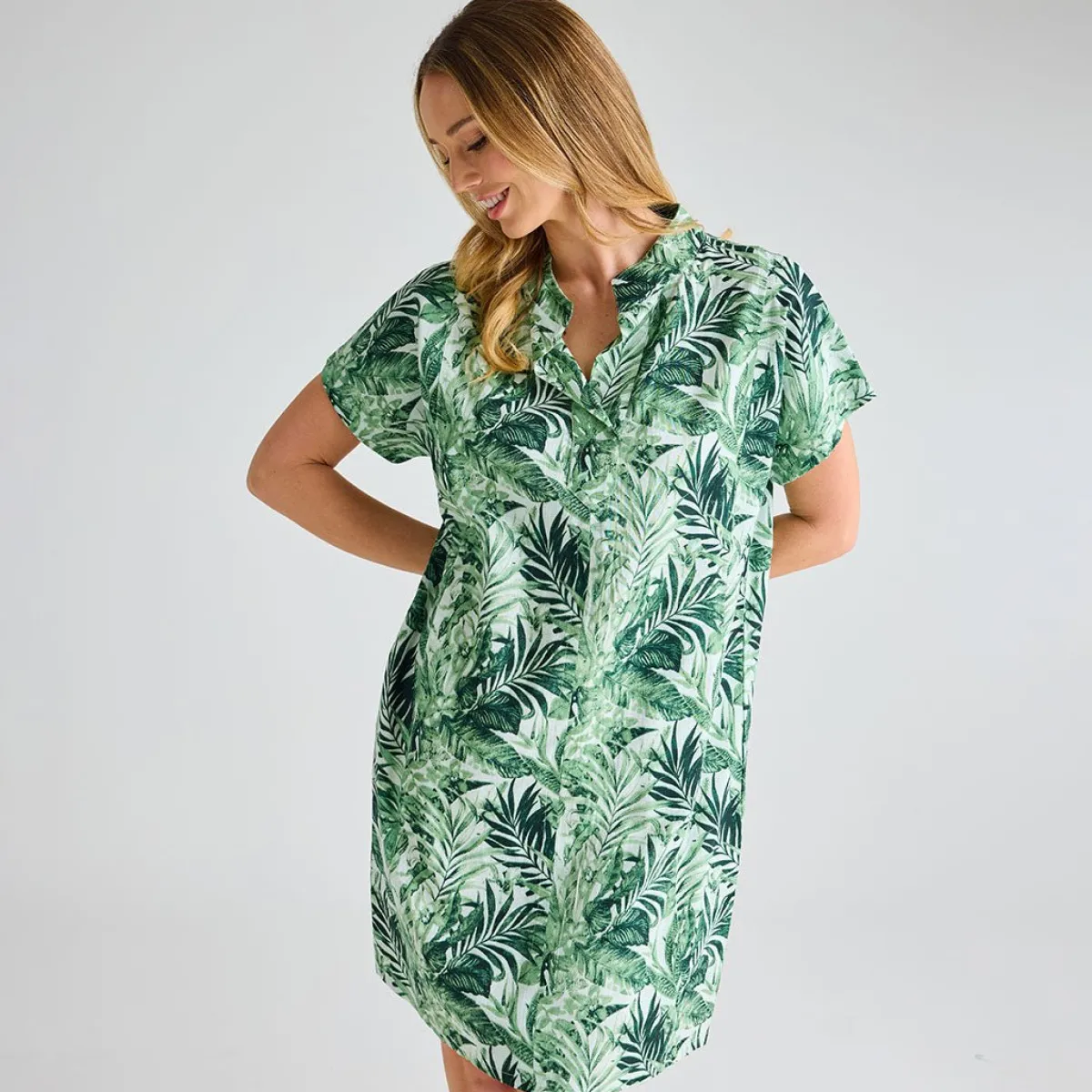 Clearance Ladies Mix Linen Printed Pocket Dress Women Linen | Dresses
