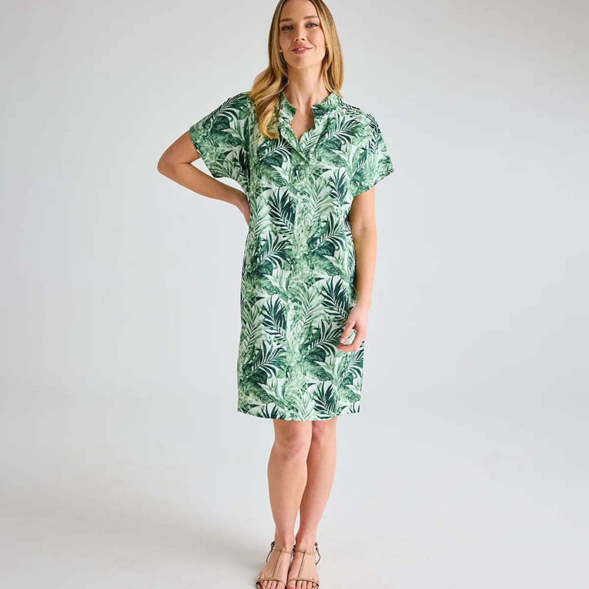 Clearance Ladies Mix Linen Printed Pocket Dress Women Linen | Dresses