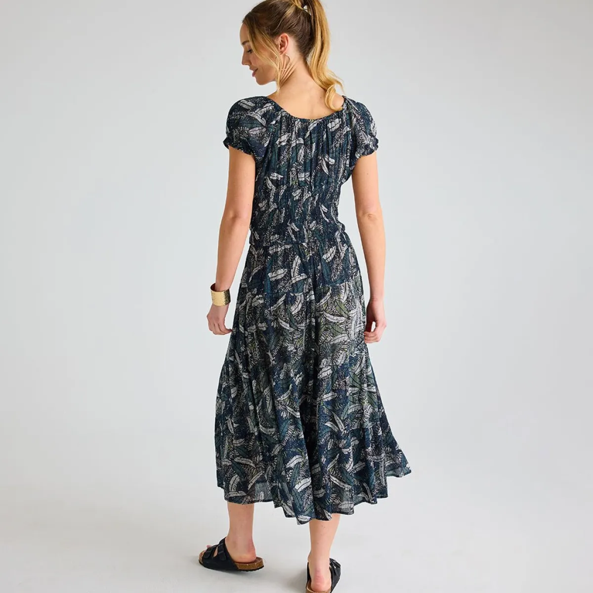 Fashion Ladies Multi Leaf Crinkle Gathered Dress Women Dresses | Dresses