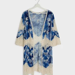 Discount Ladies Leaf Embroidery Crochet Kimono Women Shirts & Blouses
